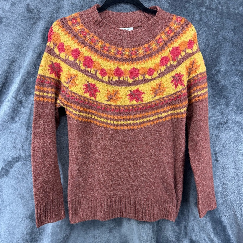 Maurices Textured Leaf Fair Isle Mock Neck Fall Thanksgiving Sweater Size XS